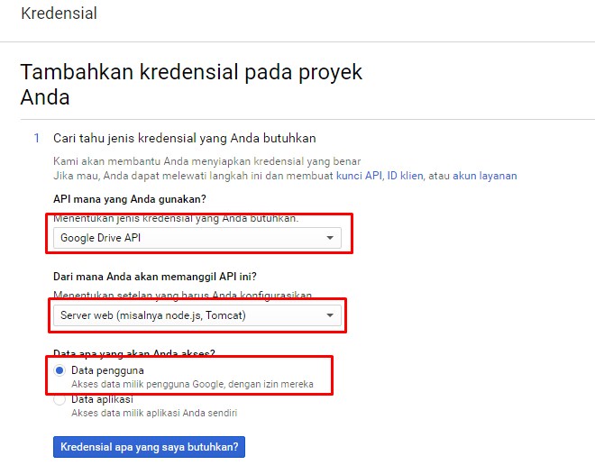 Menambahkan kredensial pada proyek baru