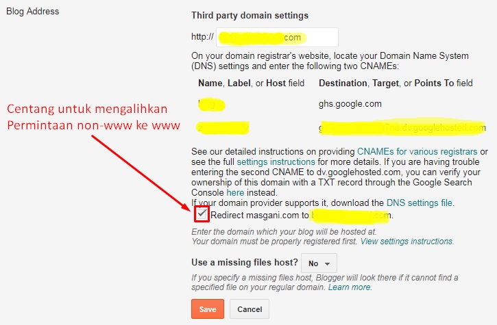 Blogger Redirect Non-www to www