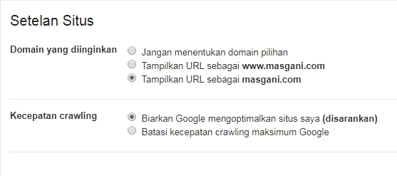 Setelan situs - search console