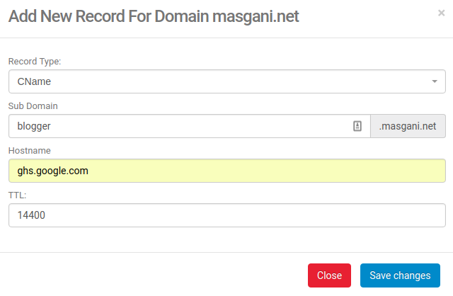 Custom Domain Blogspot di Niagahoster - dns record subdomain