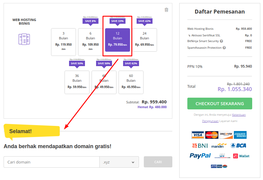 Durasi pembayaran hostinger.co.id