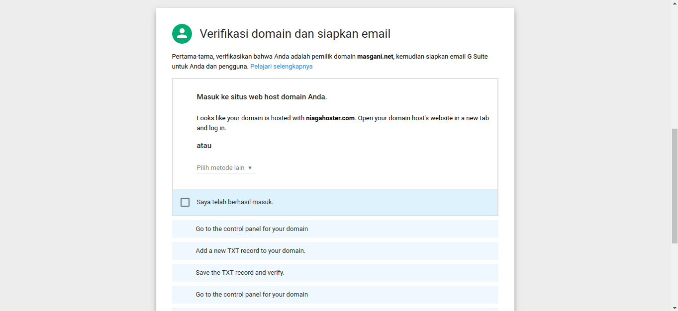 Mnyiapkan Dan Verifikasi Akun G Suite (Verifikasi domain dan siapkan email)