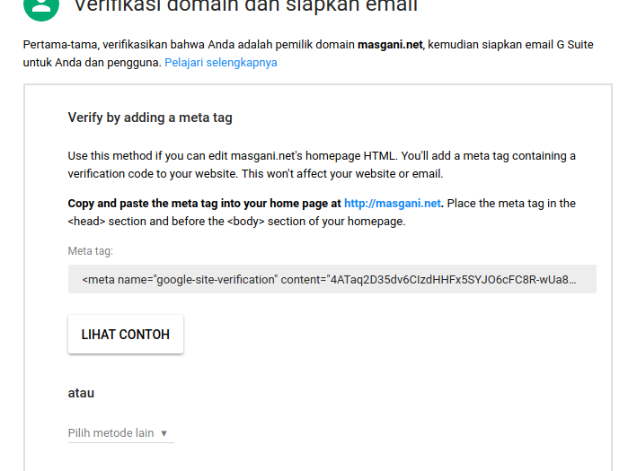 Mnyiapkan Dan Verifikasi Akun G Suite(meta tag)