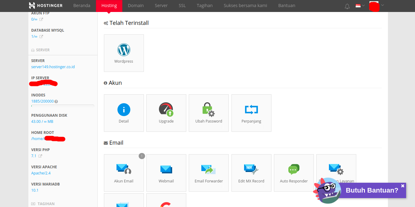 Panel kontrol Hostinger