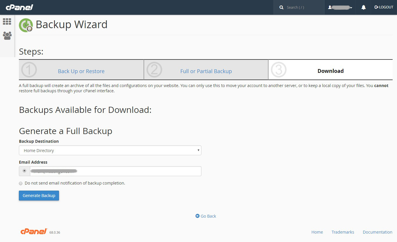 Generate Full Backup