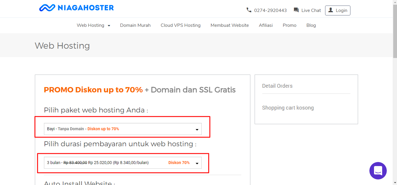 diskon hosting 70% paket bayi