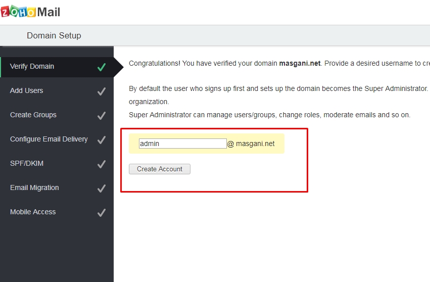 verifiy domain - create account