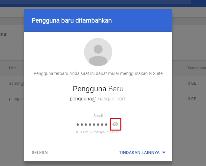 Password pengguna baru