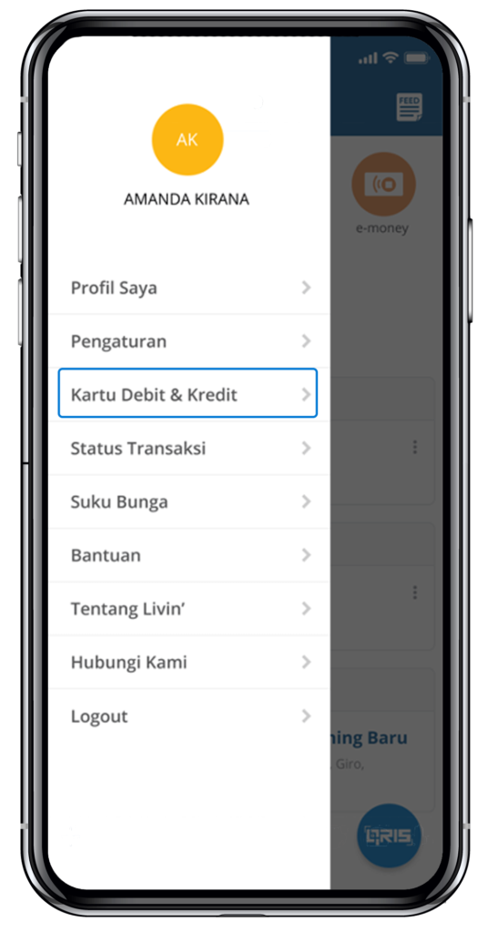 Pilih Menu Kartu Debit & Kredit - Livin by Mandiri